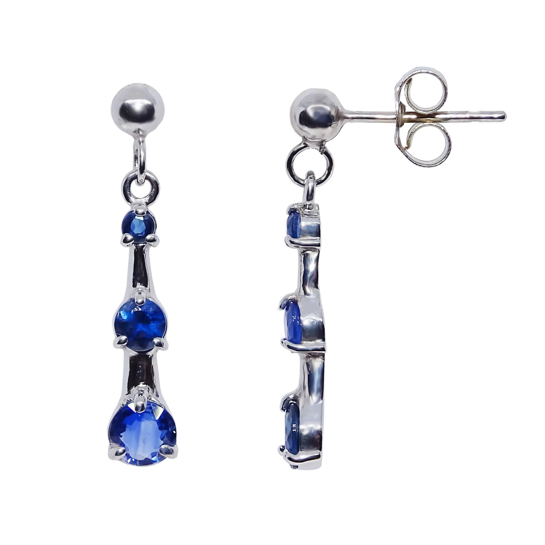 White Gold Triple Round Sapphire Drop Earrings