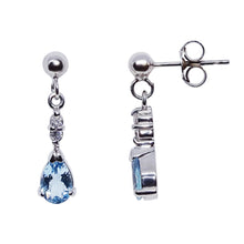 Load image into Gallery viewer, 9ct White Gold Pear Shaped Aquamarine And Diamonds Drop Earrings
