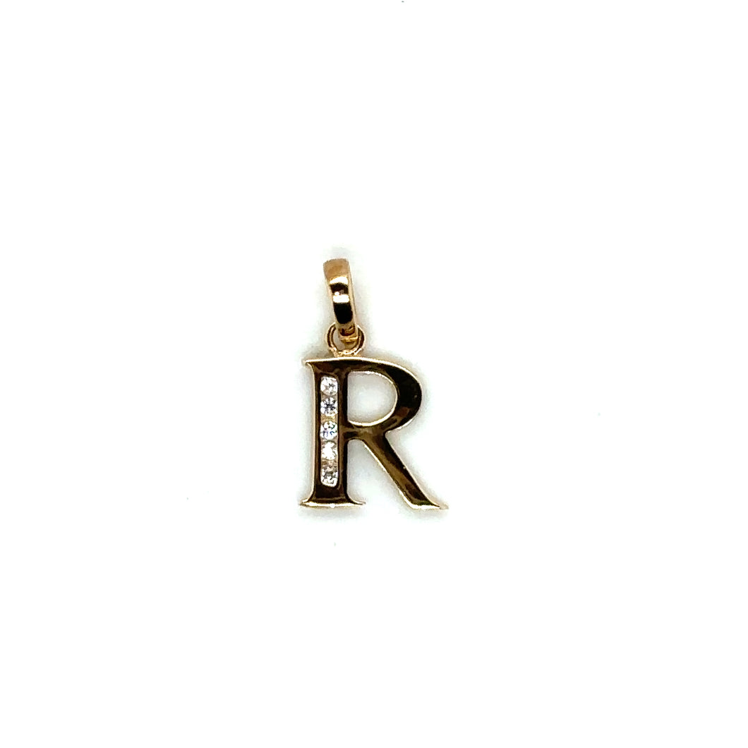 9ct Yellow Gold Initial R Pendant With Cubic Zirconia