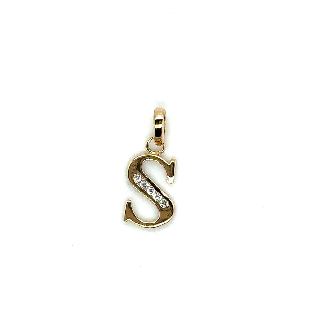 9ct Yellow Gold Initial S Pendant With Cubic Zirconia
