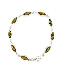 Load image into Gallery viewer, Sterling Silver And Marquise Shape Green Amber Bracelet
