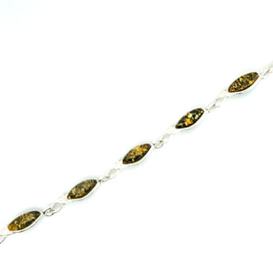 Sterling Silver And Marquise Shape Green Amber Bracelet
