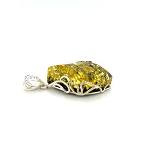 Sterling Silver Marquise Shaped Green Amber Pendant