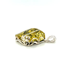 Sterling Silver Marquise Shaped Green Amber Pendant
