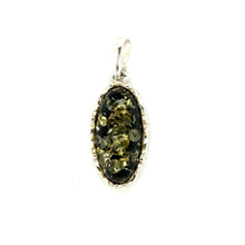 Load image into Gallery viewer, Sterling Silver Elongated Oval Shaped Green Amber Pendant
