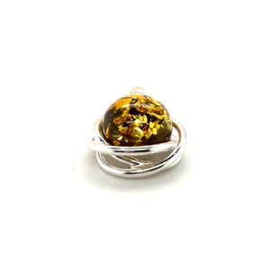 Sterling Silver Round Shaped Green Amber Pendant