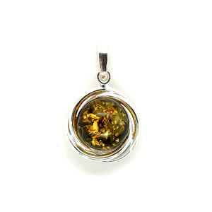 Sterling Silver Round Shaped Green Amber Pendant