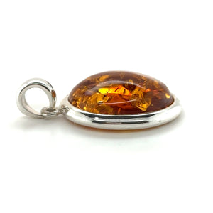 Sterling Silver Oval Shaped Amber Pendant