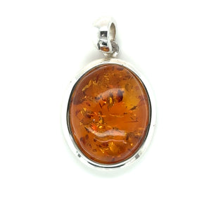 Sterling Silver Oval Shaped Amber Pendant
