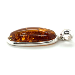 Sterling Silver Elongated Oval Shaped Amber Pendant