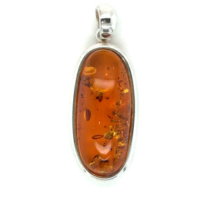 Sterling Silver Elongated Oval Shaped Amber Pendant