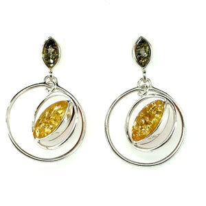 Silver And Amber 3D Drop Earrings
