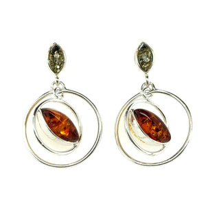 Silver And Amber 3D Drop Earrings