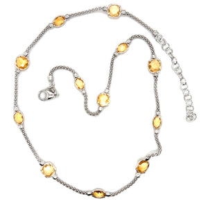 Silver Necklace Interspaced With Citrine