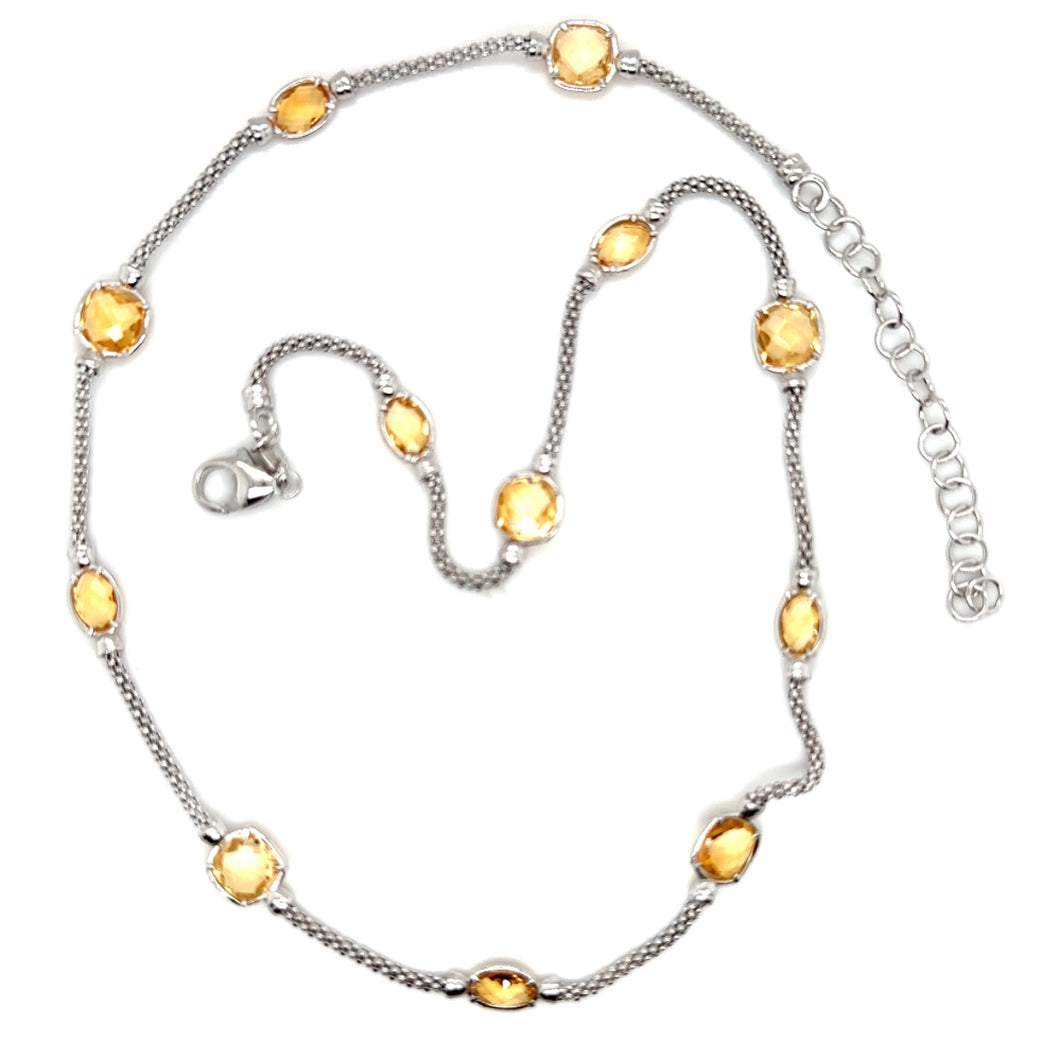 Silver Necklace Interspaced With Citrine