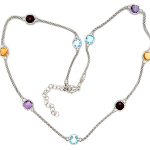 Silver Necklace Interspaced With Multicoloured Gemstones