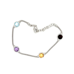 Silver Bracelet Interspaced With Multicoloured Gemstones