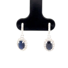 Load image into Gallery viewer, 9ct White Gold Oval Sapphire And Diamond Drop Earrings
