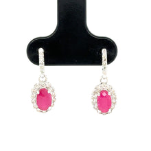 Load image into Gallery viewer, 9ct White Gold Oval Ruby And Diamond Drop Earrings
