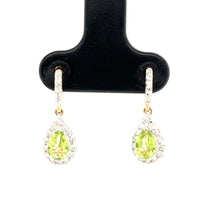 Load image into Gallery viewer, 9ct Yellow Gold Pear Shaped Peridot And Diamond Drop Earrings
