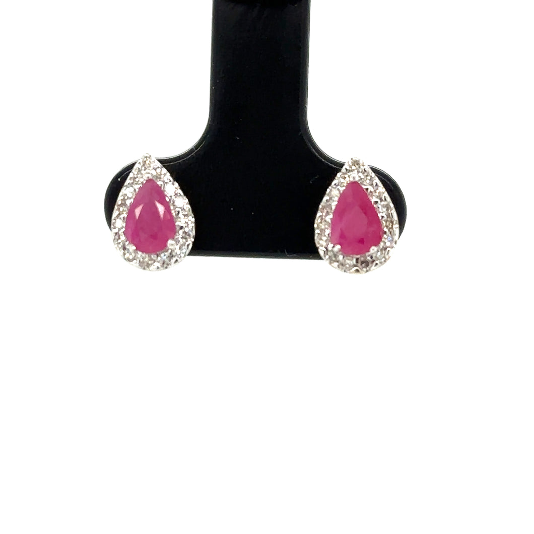 9ct Yellow Gold Pear Shaped Ruby And Diamond Stud Earrings