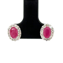 Load image into Gallery viewer, 9ct White Gold Oval Ruby And Diamond Stud Earrings
