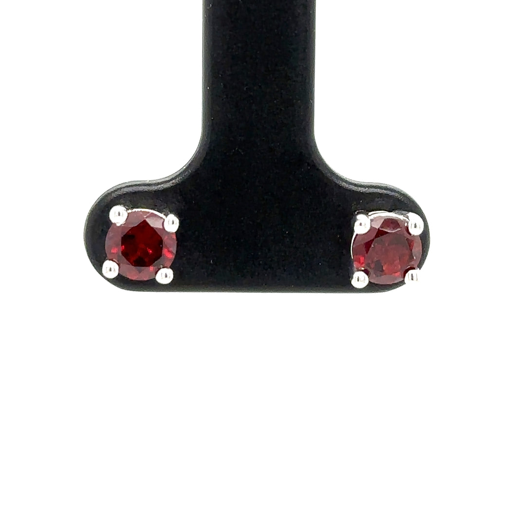 9ct White Gold Round Faceted Garnet Stud Earrings