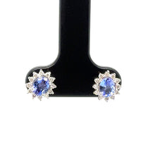 Load image into Gallery viewer, 18ct White Gold Oval Shaped Tanzanite And Diamond Stud Earrings
