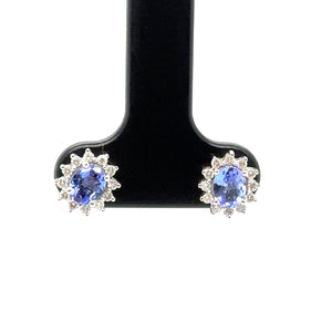 18ct White Gold Oval Shaped Tanzanite And Diamond Stud Earrings