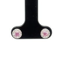 Load image into Gallery viewer, 9ct White Gold Round Faceted Pink Sapphire And Diamond Stud Earrings
