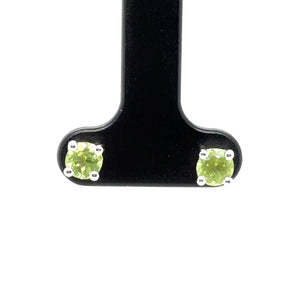 9ct White Gold Round Faceted Peridot Stud Earrings