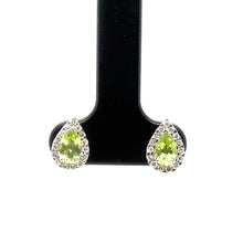Load image into Gallery viewer, 9ct White Gold Pear Shaped Peridot And Diamond Stud Earrings
