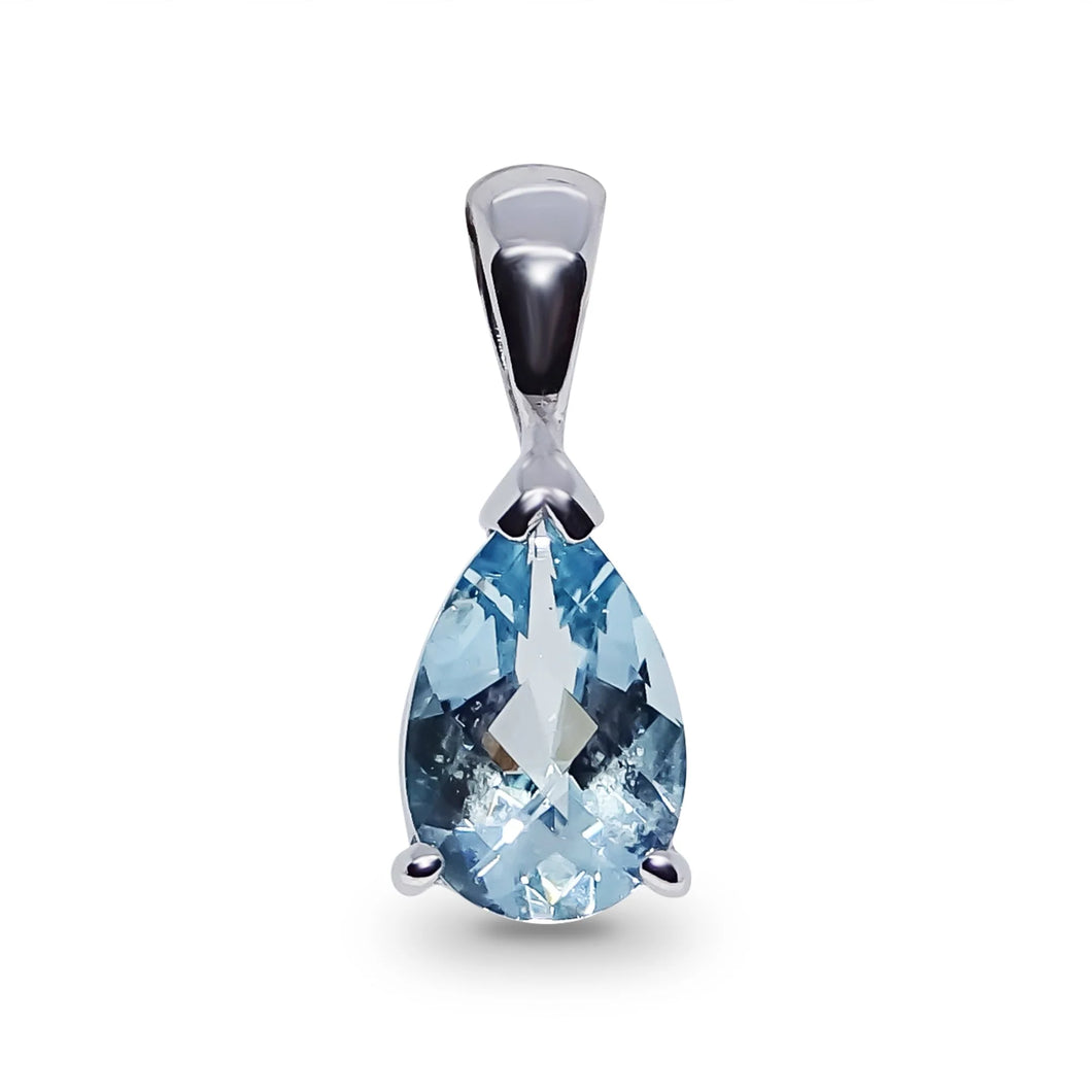 9ct White Gold Pear Shaped Aquamarine Pendant