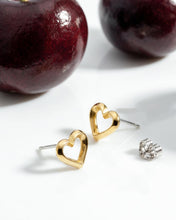 Load image into Gallery viewer, Love Silver Heart Golden Fine Outline Two-Tone Stud Earrings
