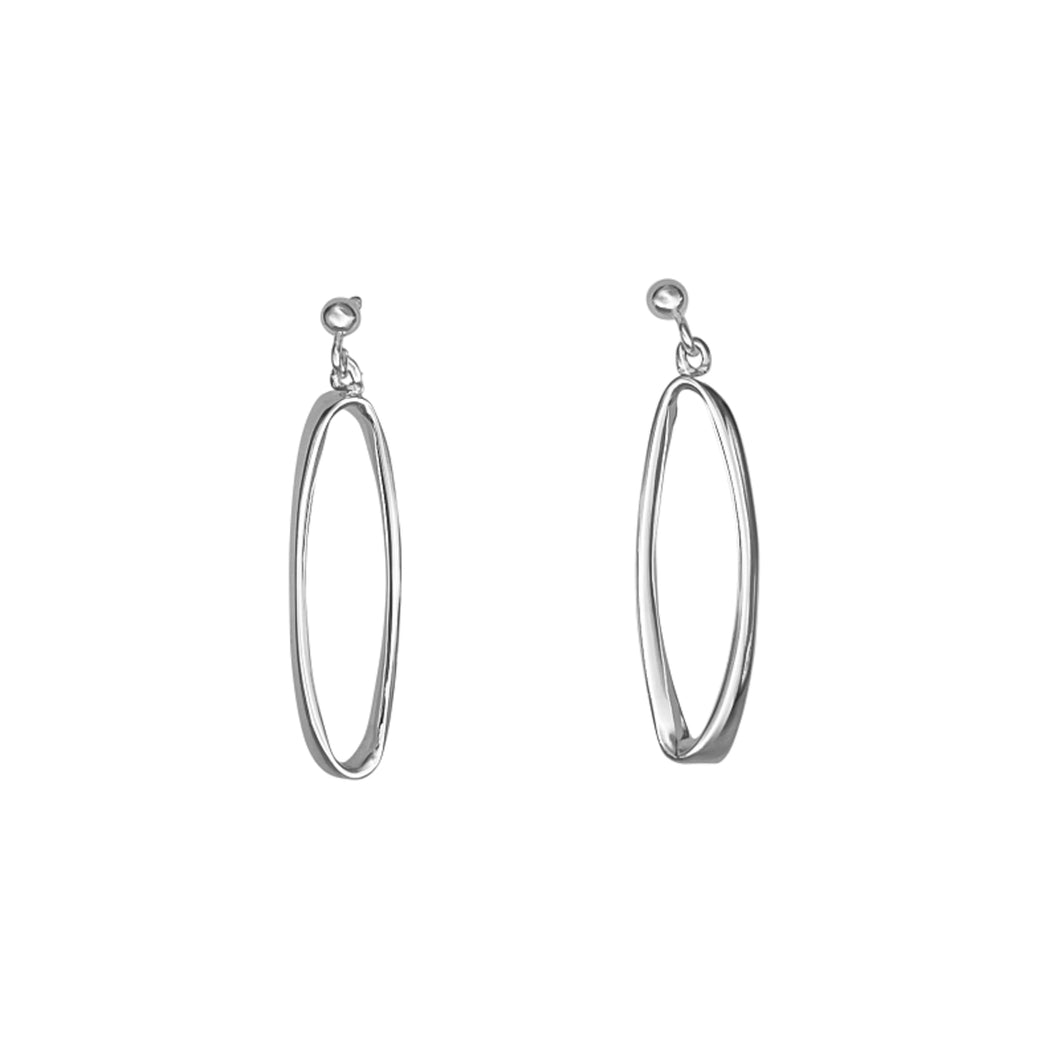 Silver Twisted Oval Drop Earrings