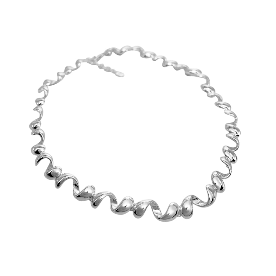 Silver Curly Shaped Link Necklet