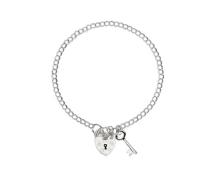 Silver Double Curb Charm Bracelet With Key Charm