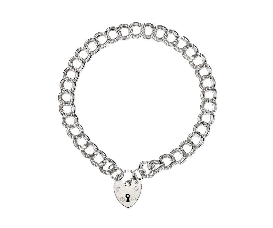 Silver 7.5mm Double Curb Charm Bracelet With Key Charm