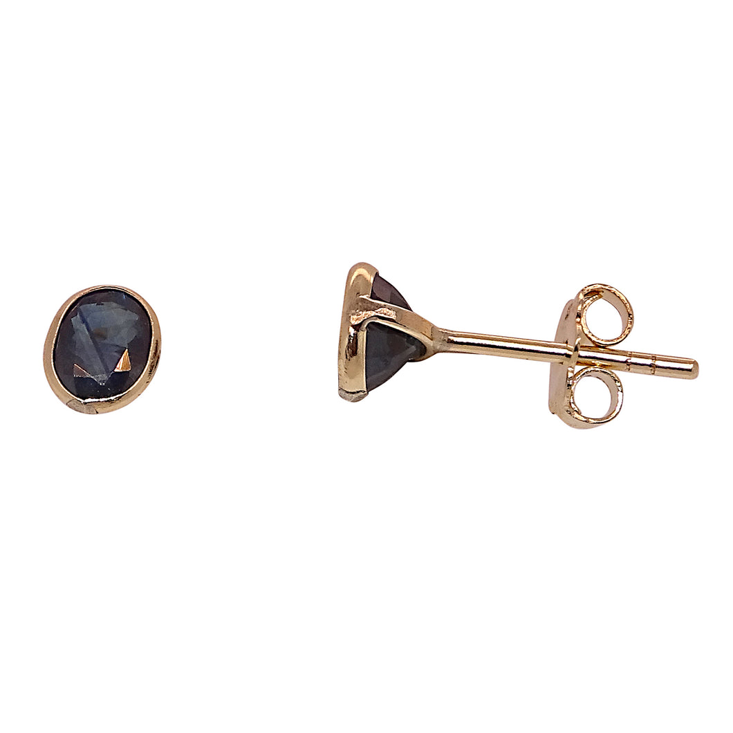 9ct Yellow Gold 5x4mm Rub Over Sapphire Earrings