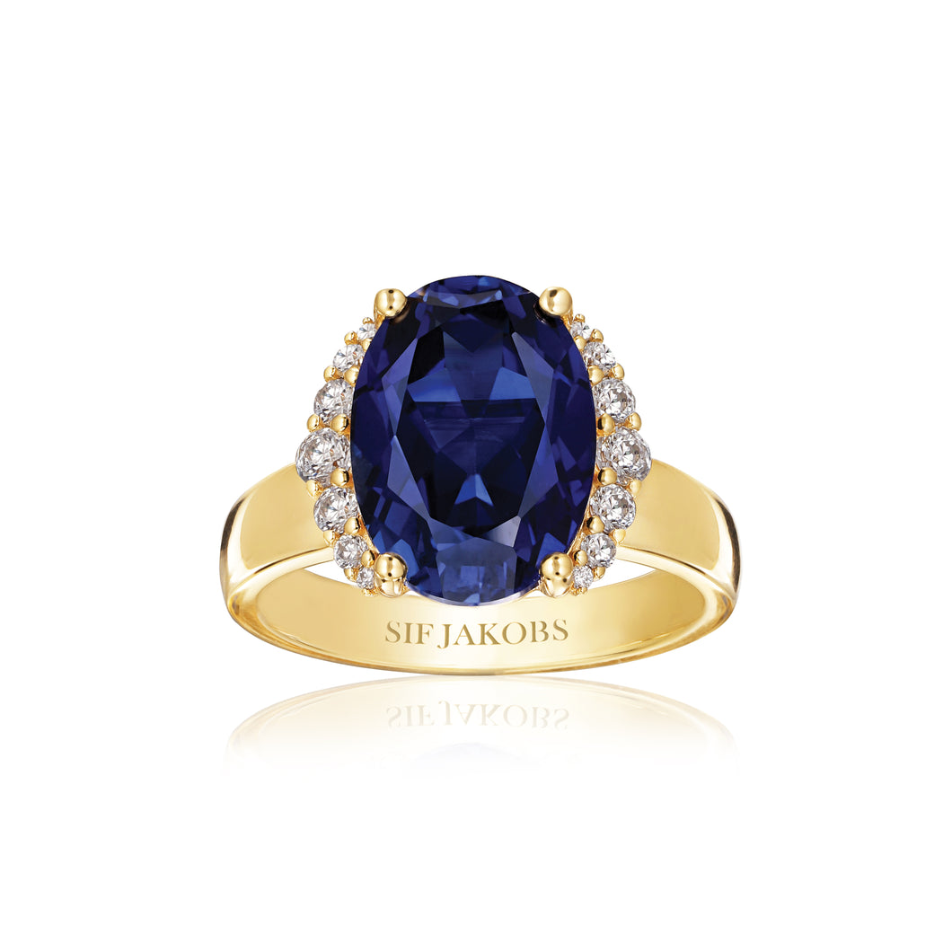 Ring Ellisse Grande - 18K Gold Plated With Blue Zirconia