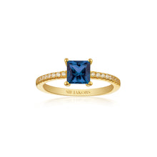 Load image into Gallery viewer, Ring Ellera Quadrato - 18K Plated With Blue Zirconia
