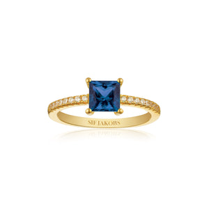 Ring Ellera Quadrato - 18K Plated With Blue Zirconia