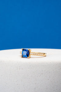 Ring Ellera Quadrato - 18K Plated With Blue Zirconia