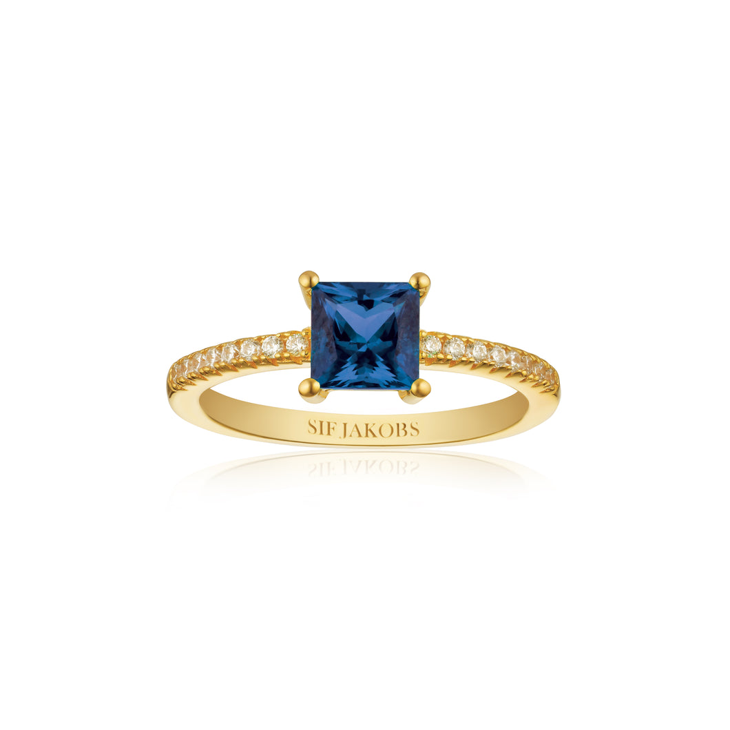 Ring Ellera Quadrato - 18K Plated With Blue Zirconia