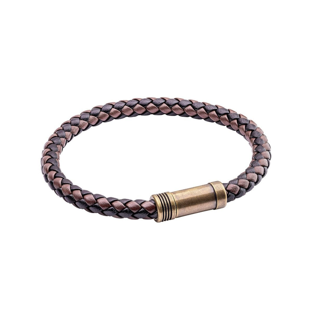 Two Tone Woven Leather Bracelet Brown Tones