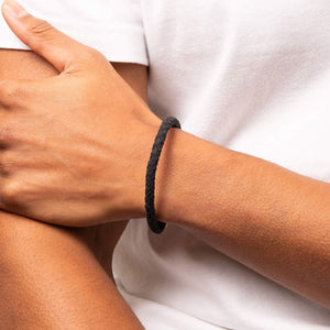 Antique Finish Grey Woven Leather Bracelet