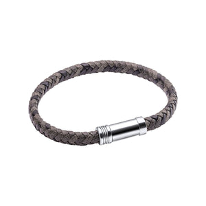 Antique Finish Grey Woven Leather Bracelet