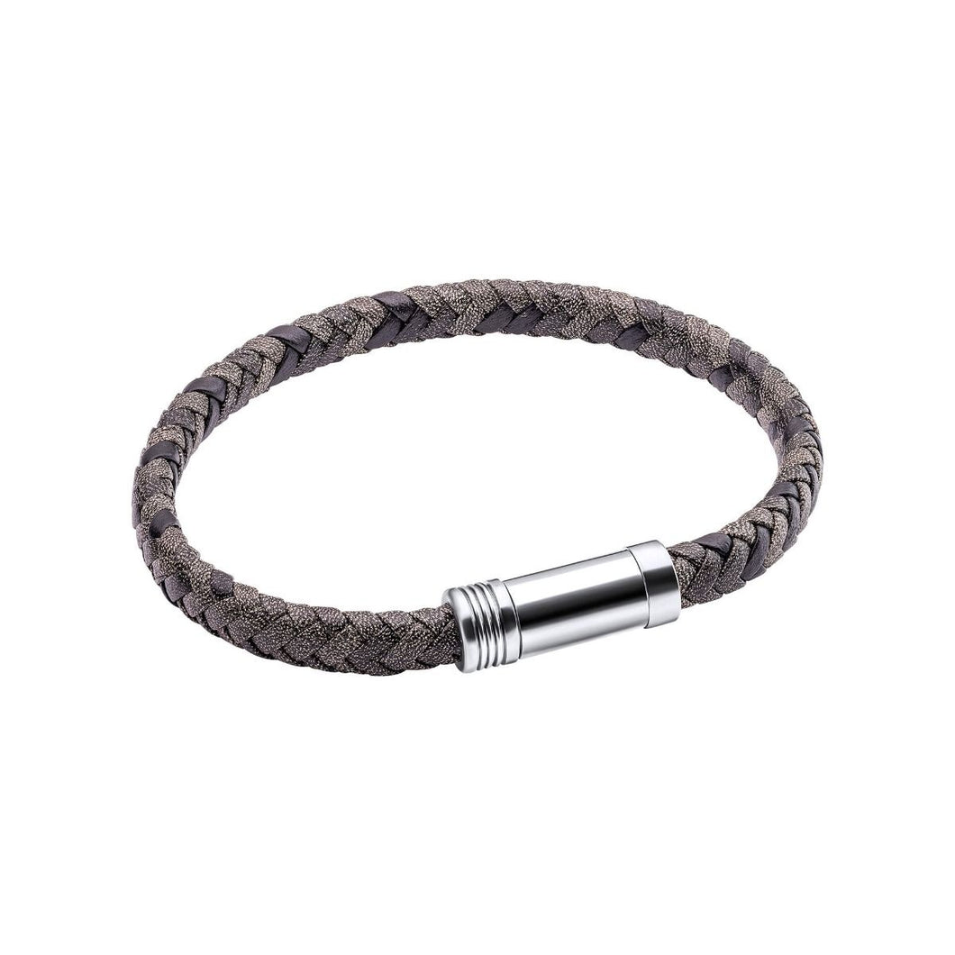 Antique Finish Grey Woven Leather Bracelet