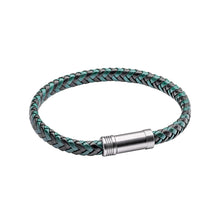 Load image into Gallery viewer, Black and Forest Green Plaited Leather Bracelet
