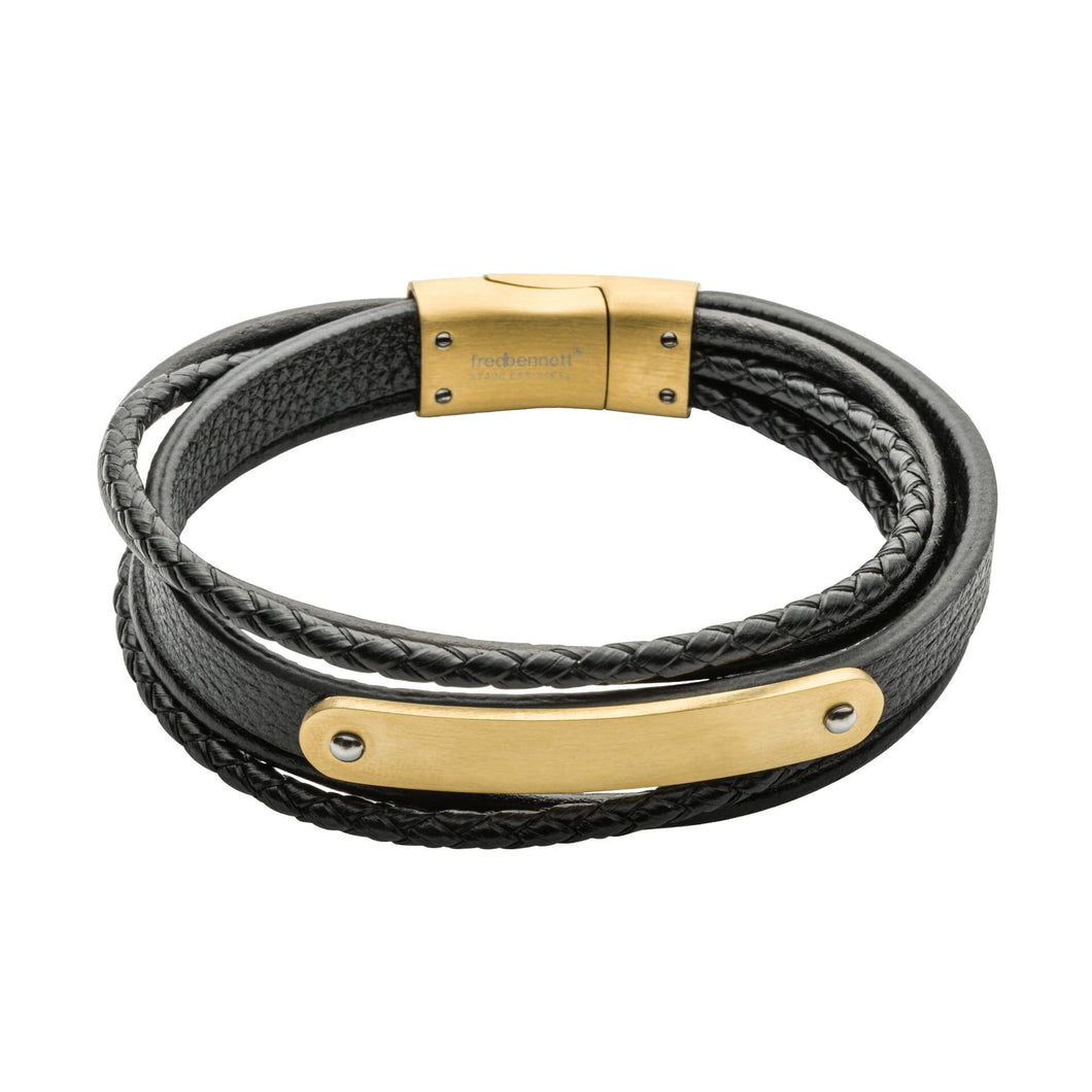 Black Leather Bracelet With ID Bar